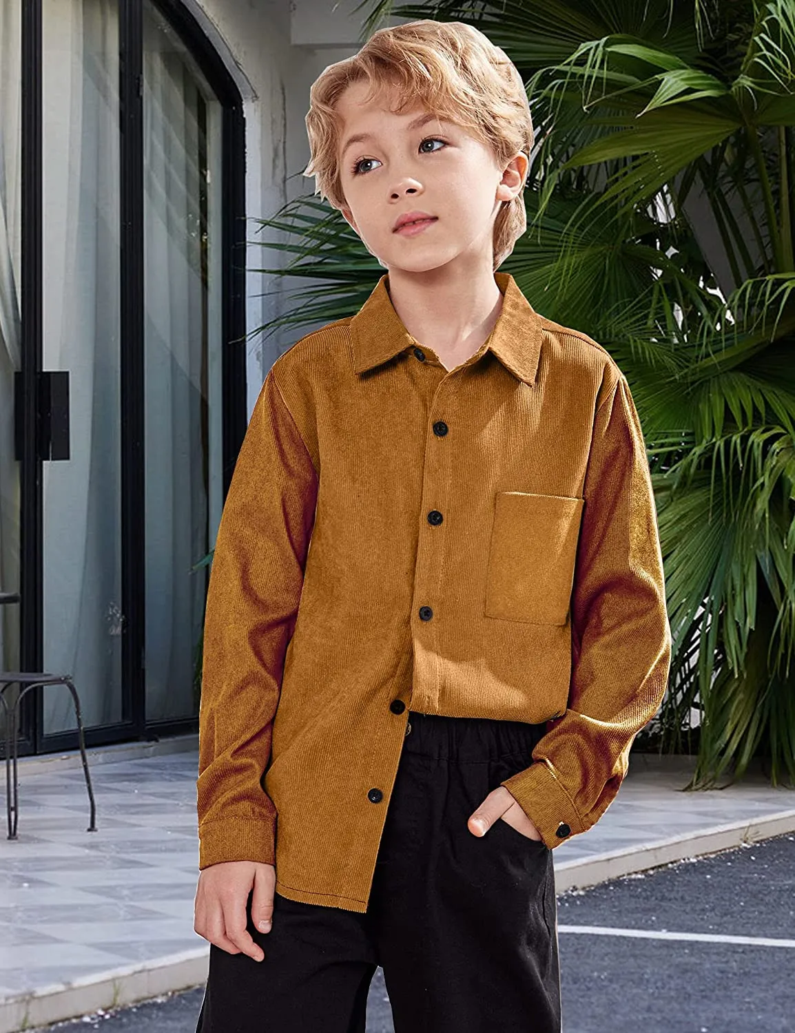 Arshiner Boys Corduroy Button Down Shirts Long Sleeve Retro Shacket Jacket Top