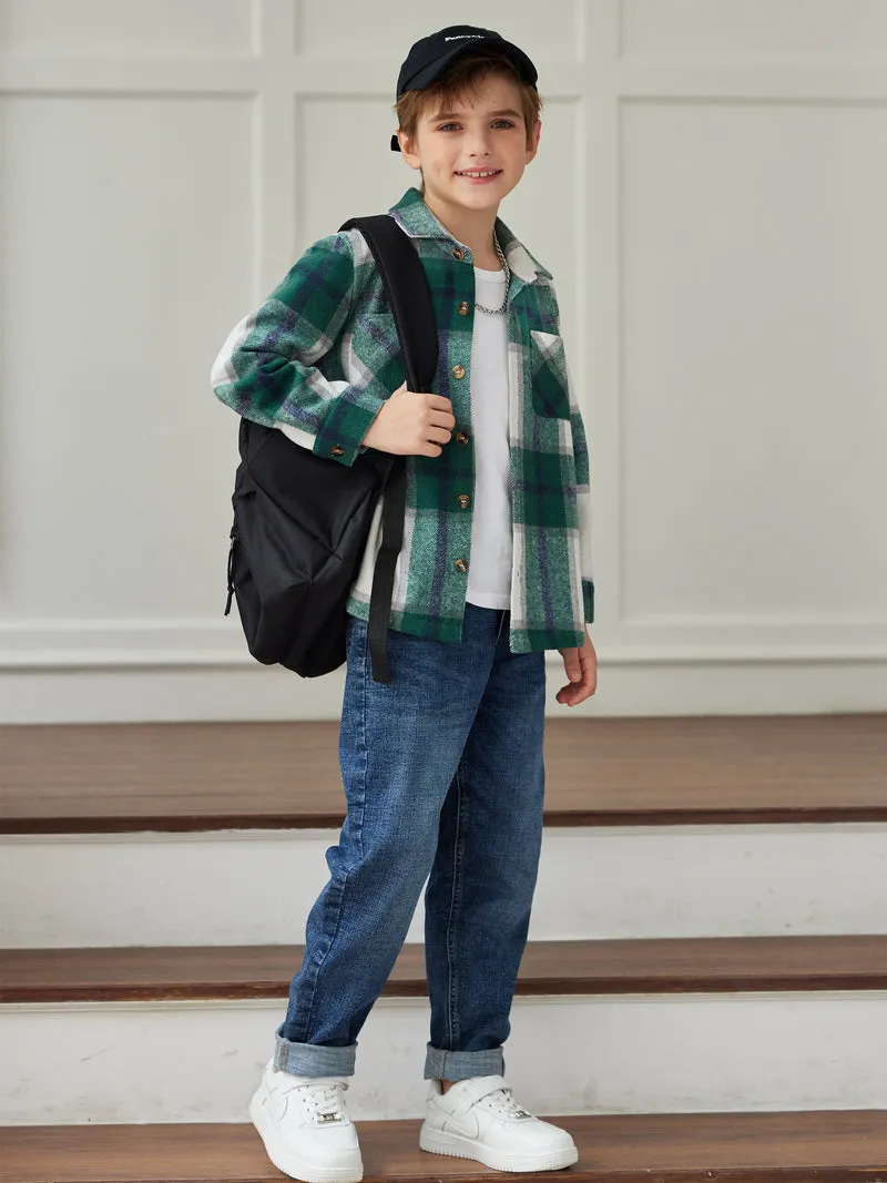 Arshiner Boys Flannel Shirts Kids Button Down Plaid Shirt