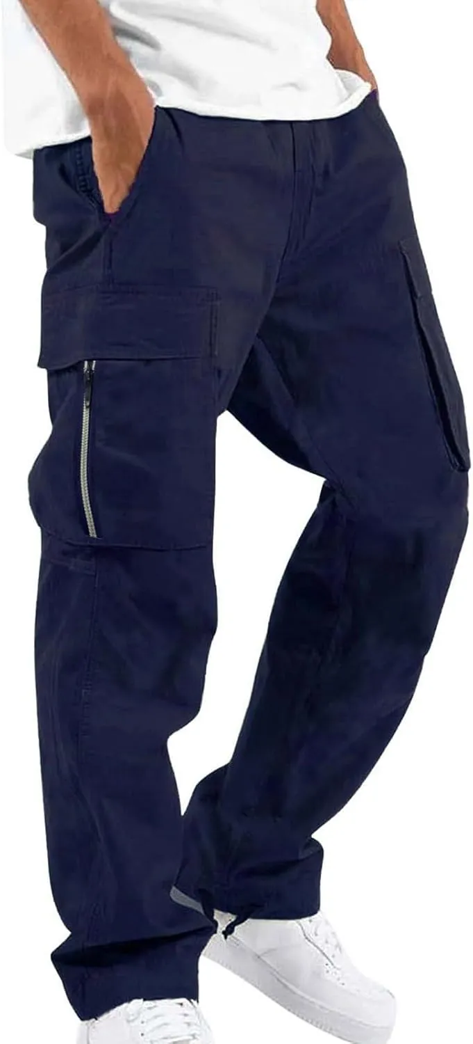 Athletic Joggers Hiking Pants Hat Multi Woven Pocket Foot Rope Solid Pants Street Cargo Gym Hiking Running Sweatpants