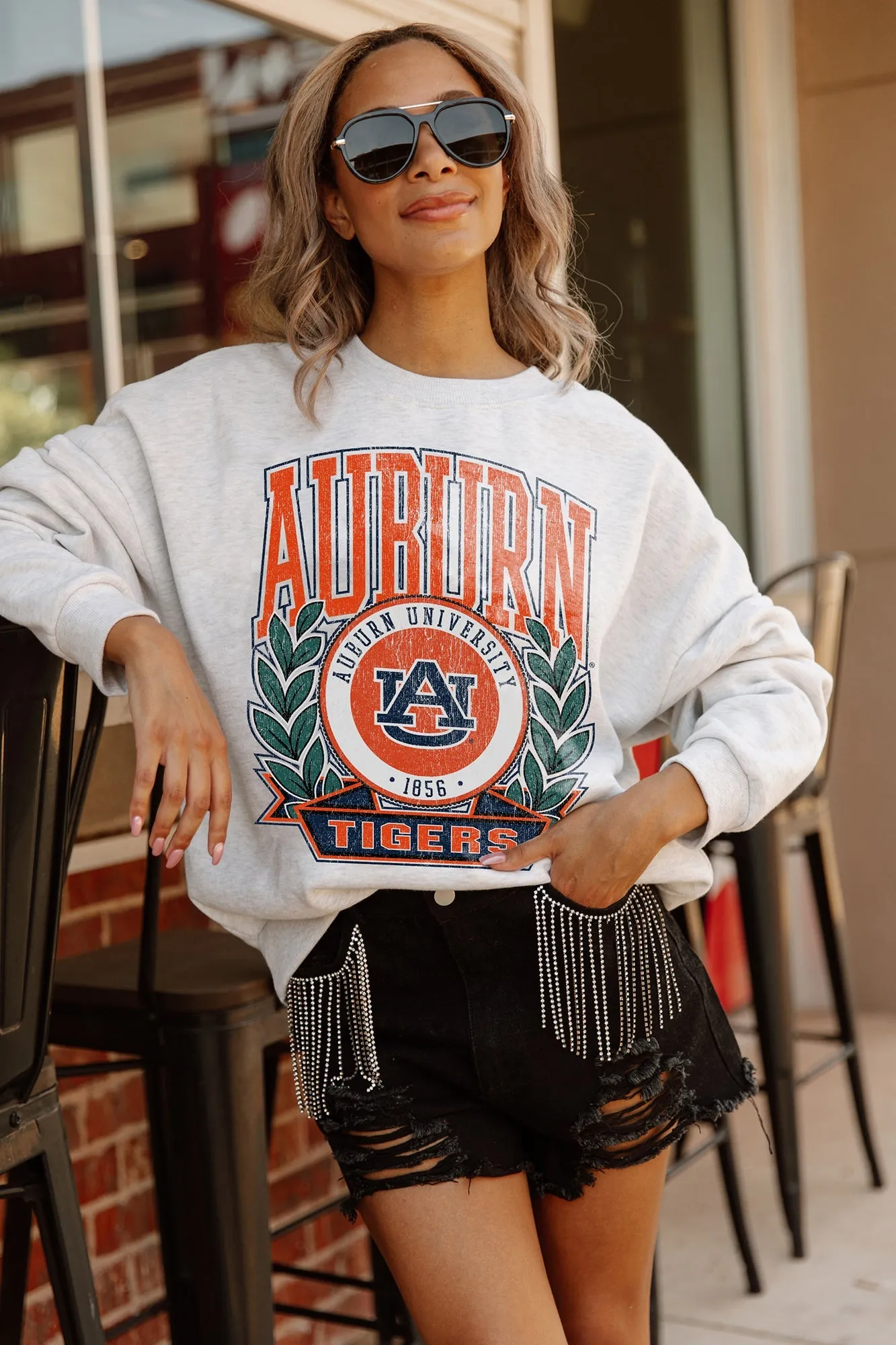 AUBURN TIGERS GO FIGHT WIN PREMIUM FLEECE DROP SHOULDER CREWNECK PULLOVER BY MADI PREWETT TROUTT