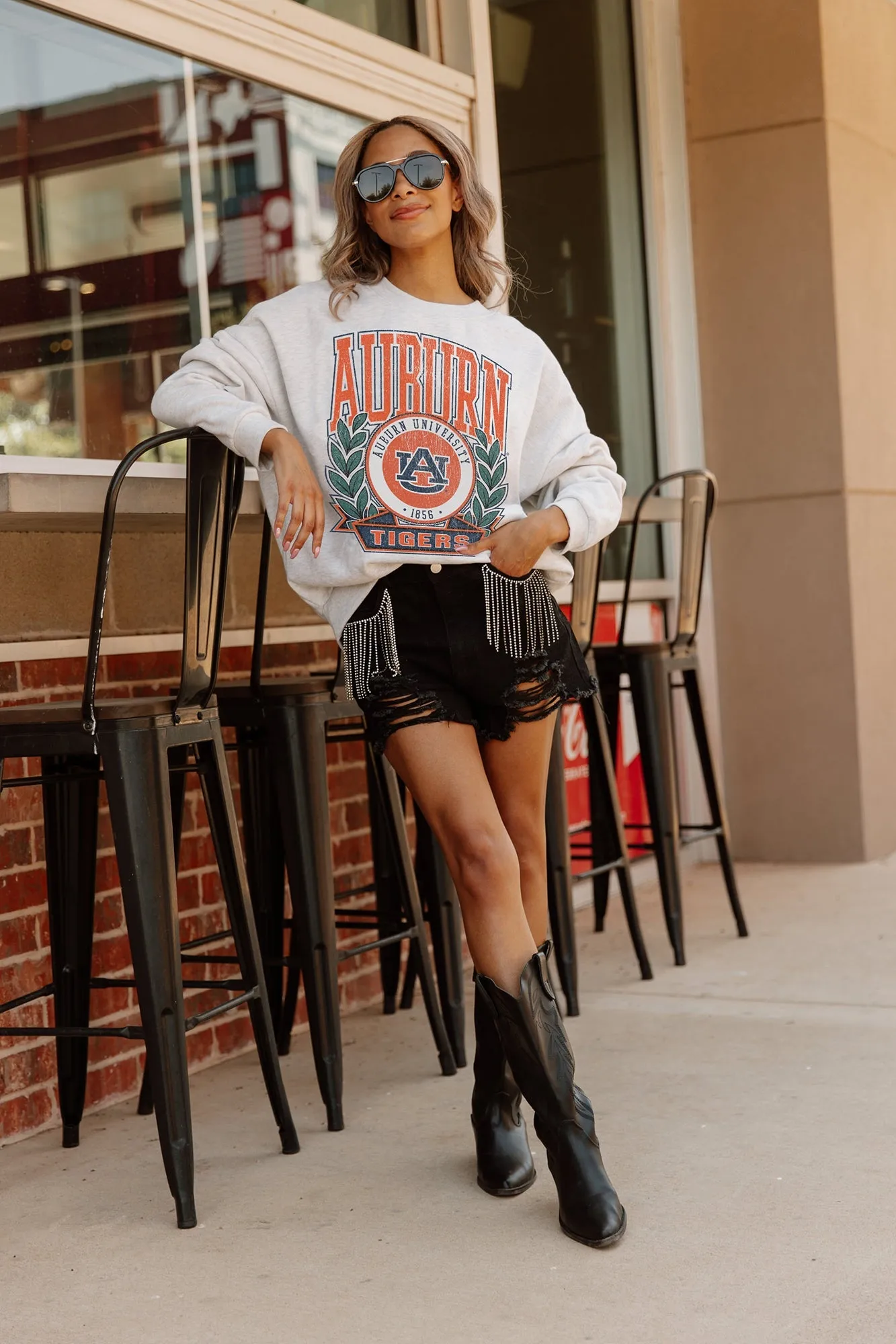 AUBURN TIGERS GO FIGHT WIN PREMIUM FLEECE DROP SHOULDER CREWNECK PULLOVER BY MADI PREWETT TROUTT