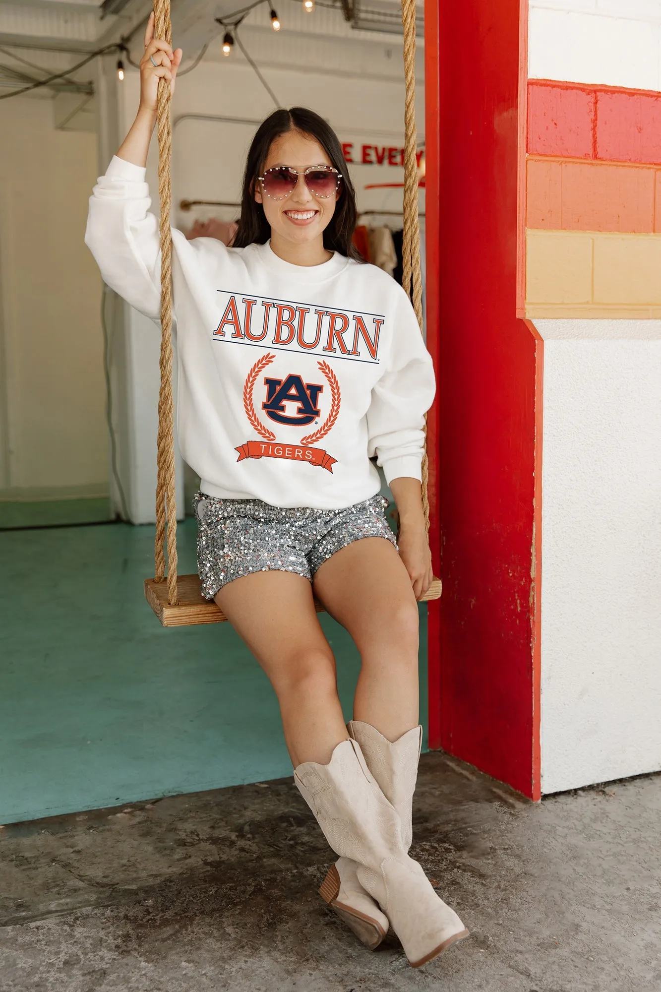AUBURN TIGERS HAVING A BALL PREMIUM FLEECE DROP SHOULDER CREWNECK PULLOVER BY MADI PREWETT TROUTT