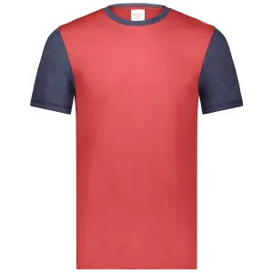Augusta Sportswear Men's Scarlet Heather/Navy Heather Gameday Vintage Ringer Tee