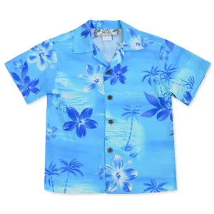 aurora blue hawaiian boy shirt