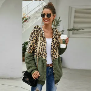 Autumn Winter Leopard Sweatshirt for Women - Long Sleeve Hooded with Casual Zipper