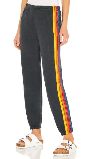 Aviator Nation 5 Stripe Sweatpant in Black