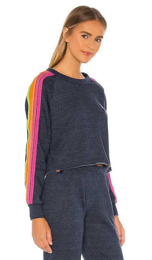 Aviator Nation Bolt Cropped Classic Crewneck in Navy