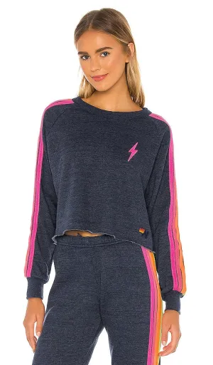 Aviator Nation Bolt Cropped Classic Crewneck in Navy