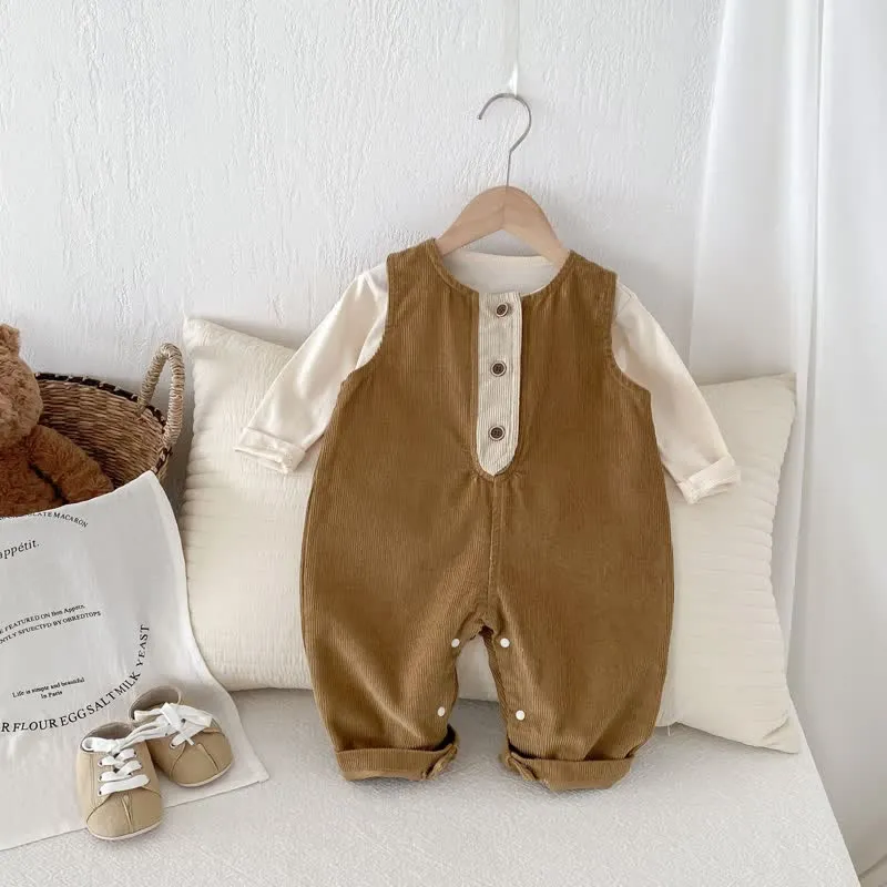Baby Corduroy Button Basic Overalls