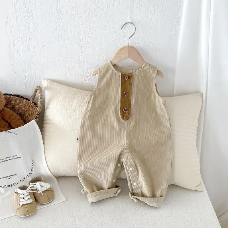 Baby Corduroy Button Basic Overalls