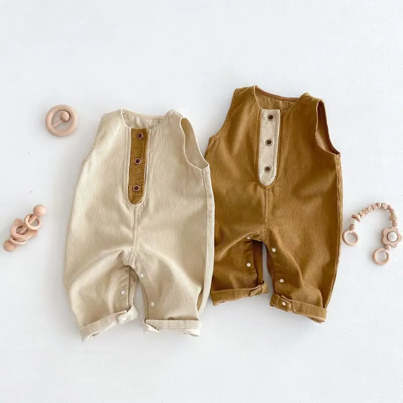 Baby Corduroy Button Basic Overalls