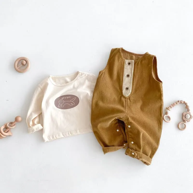 Baby Corduroy Button Basic Overalls