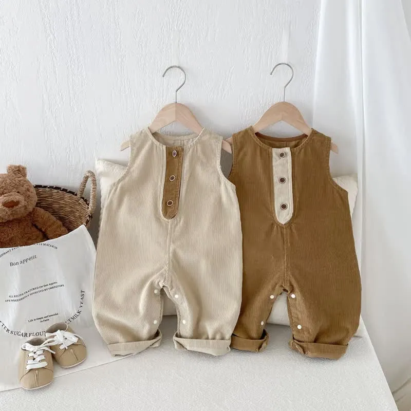 Baby Corduroy Button Basic Overalls