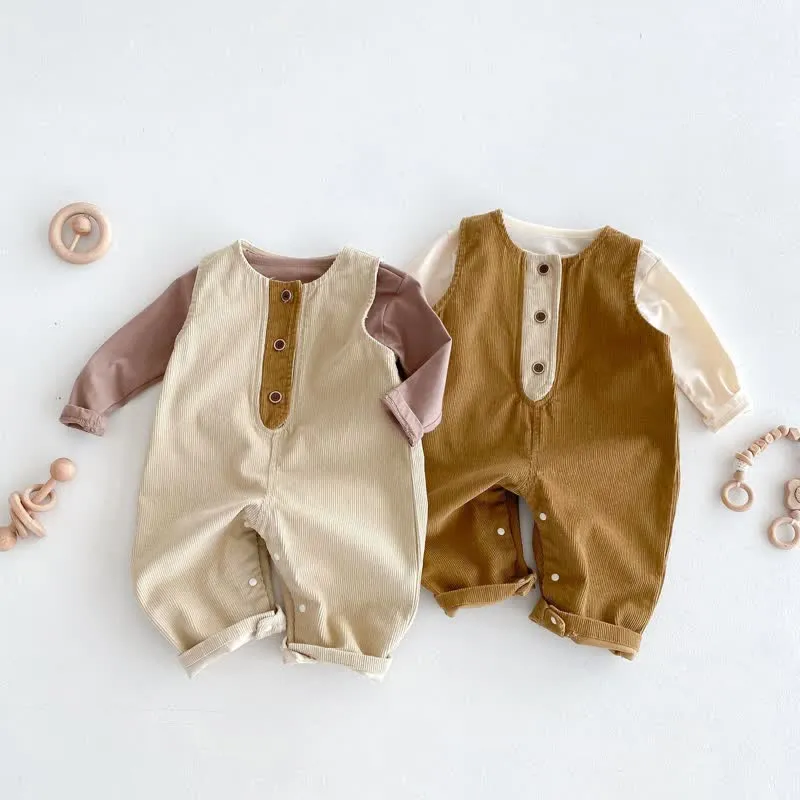 Baby Corduroy Button Basic Overalls