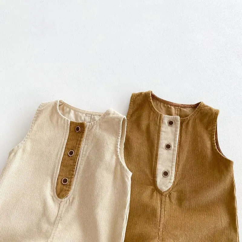 Baby Corduroy Button Basic Overalls