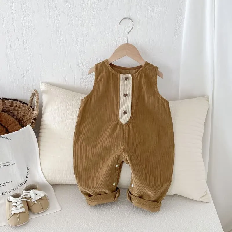 Baby Corduroy Button Basic Overalls