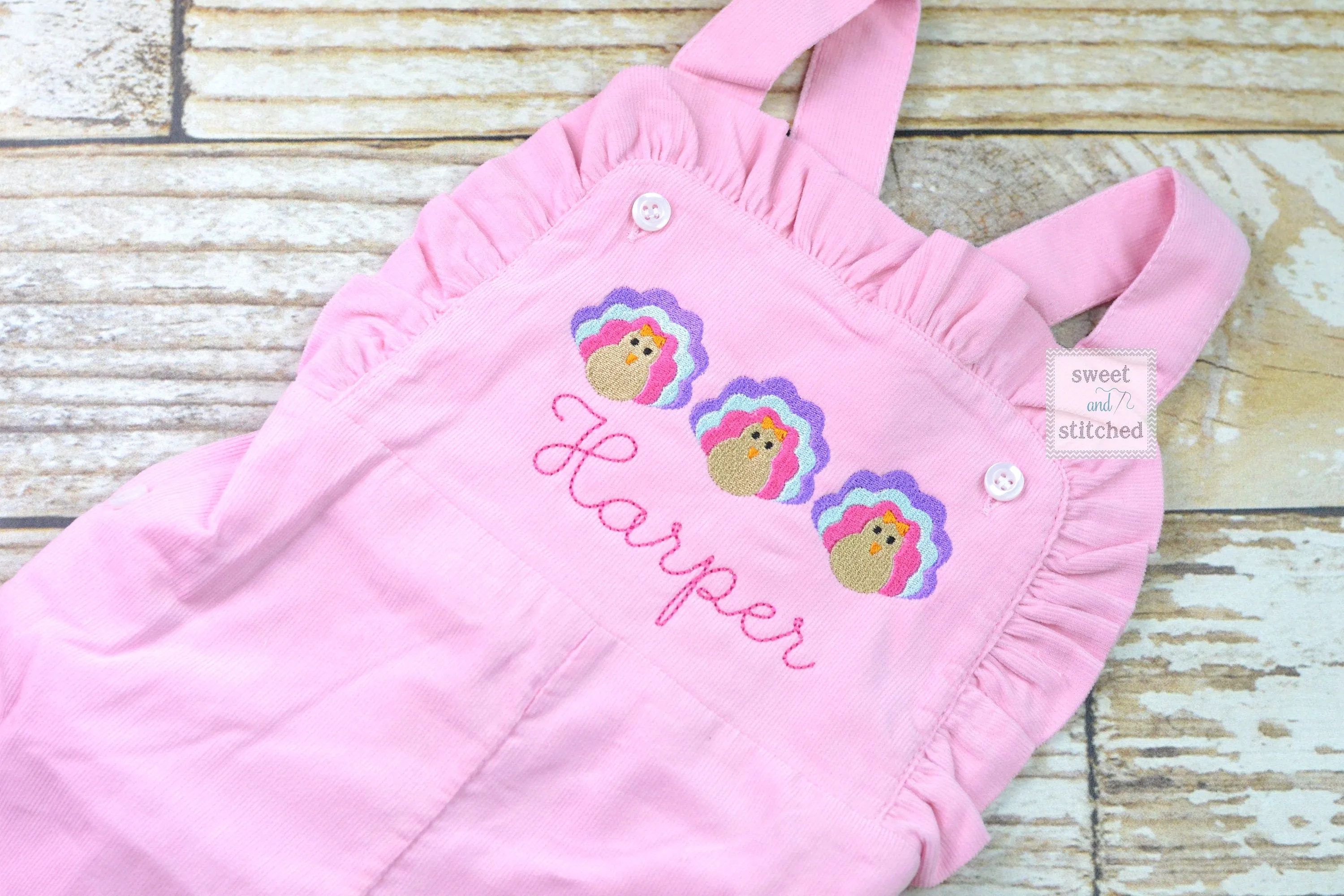 Baby girl monogrammed fall turkey overalls, monogrammed corduroy overalls, Pink Cord thanksgiving outfit, thanksgiving outfit