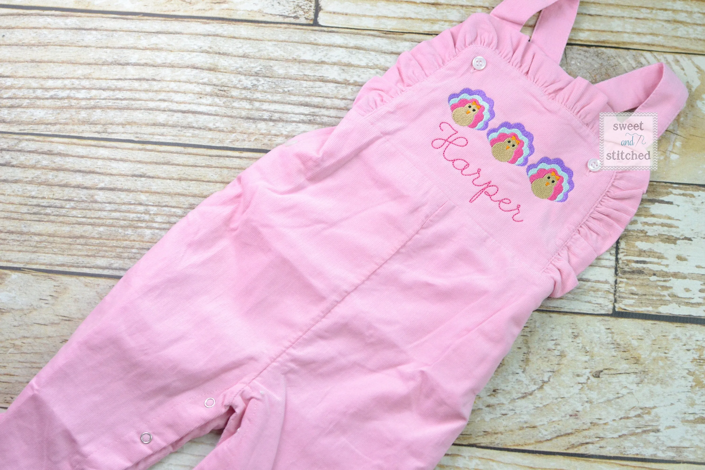 Baby girl monogrammed fall turkey overalls, monogrammed corduroy overalls, Pink Cord thanksgiving outfit, thanksgiving outfit