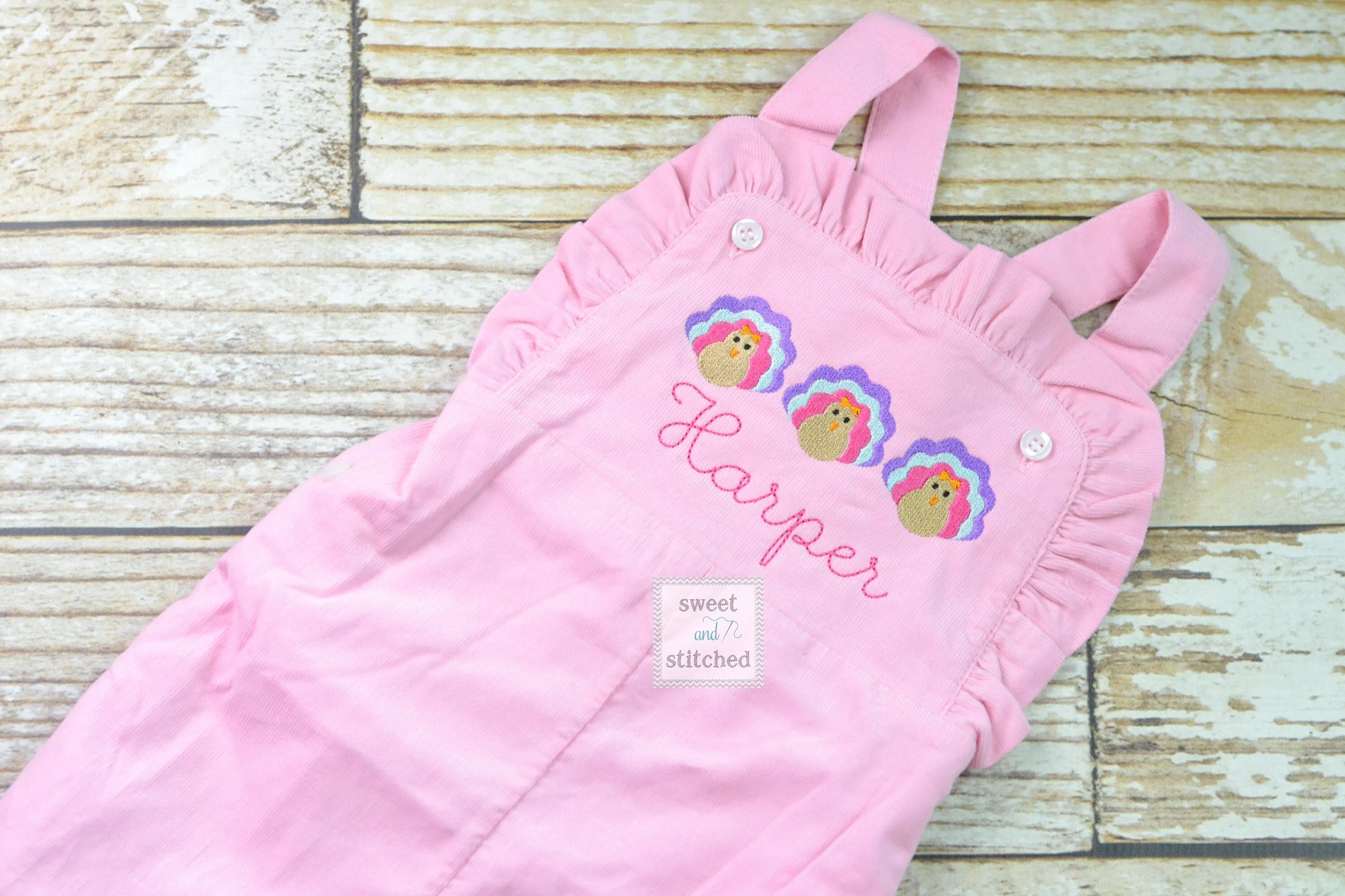 Baby girl monogrammed fall turkey overalls, monogrammed corduroy overalls, Pink Cord thanksgiving outfit, thanksgiving outfit