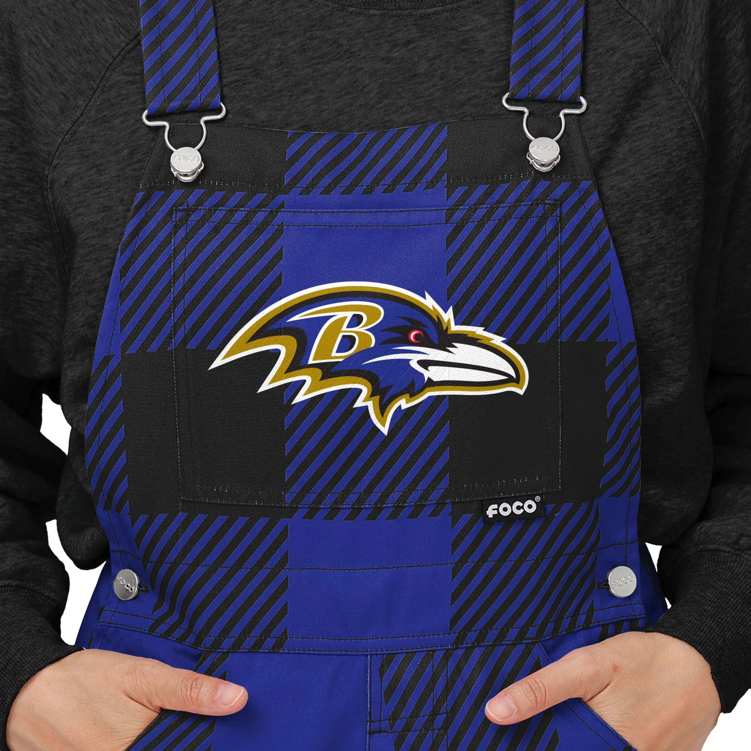 Baltimore Ravens NFL Womens Plaid Bib Overalls