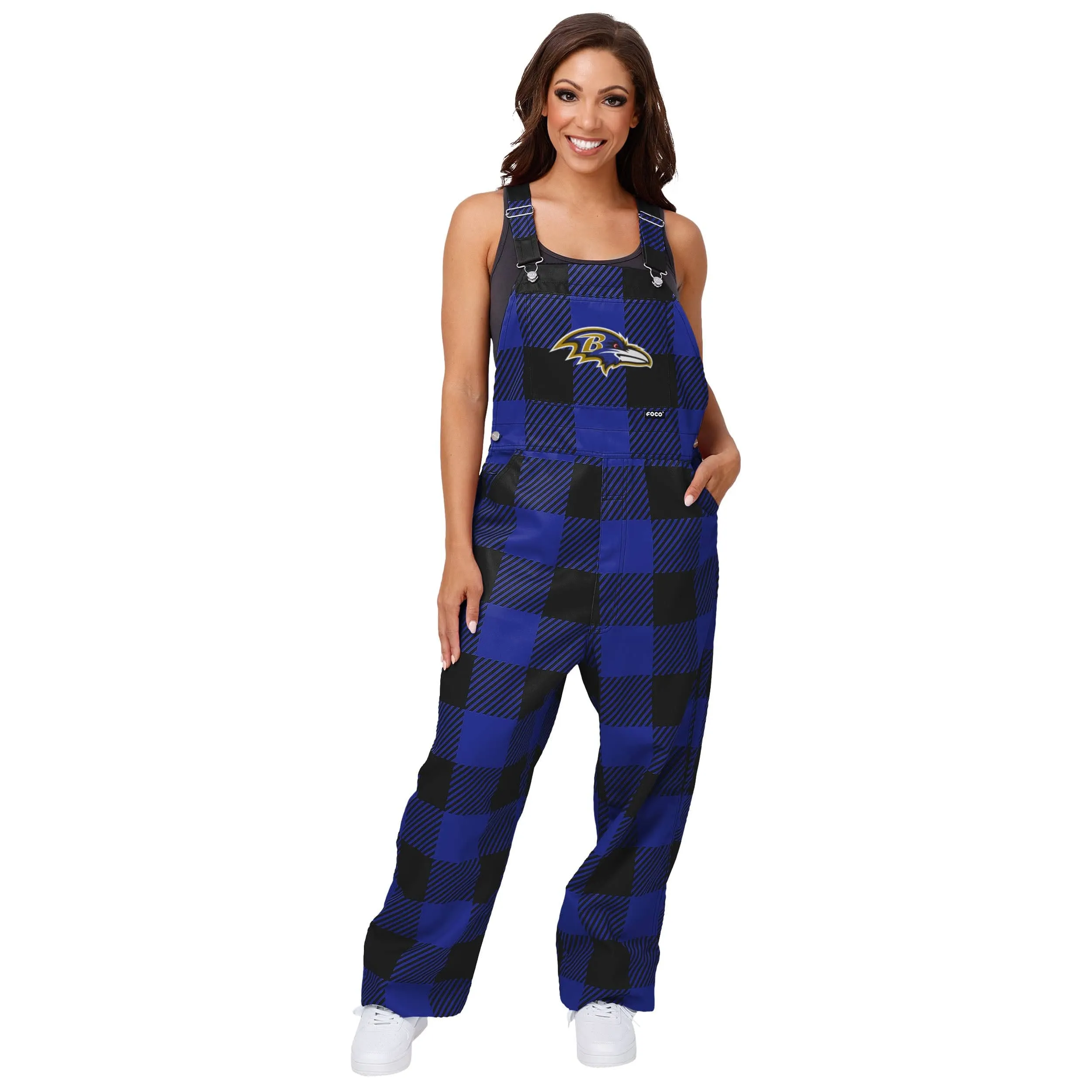 Baltimore Ravens NFL Womens Plaid Bib Overalls