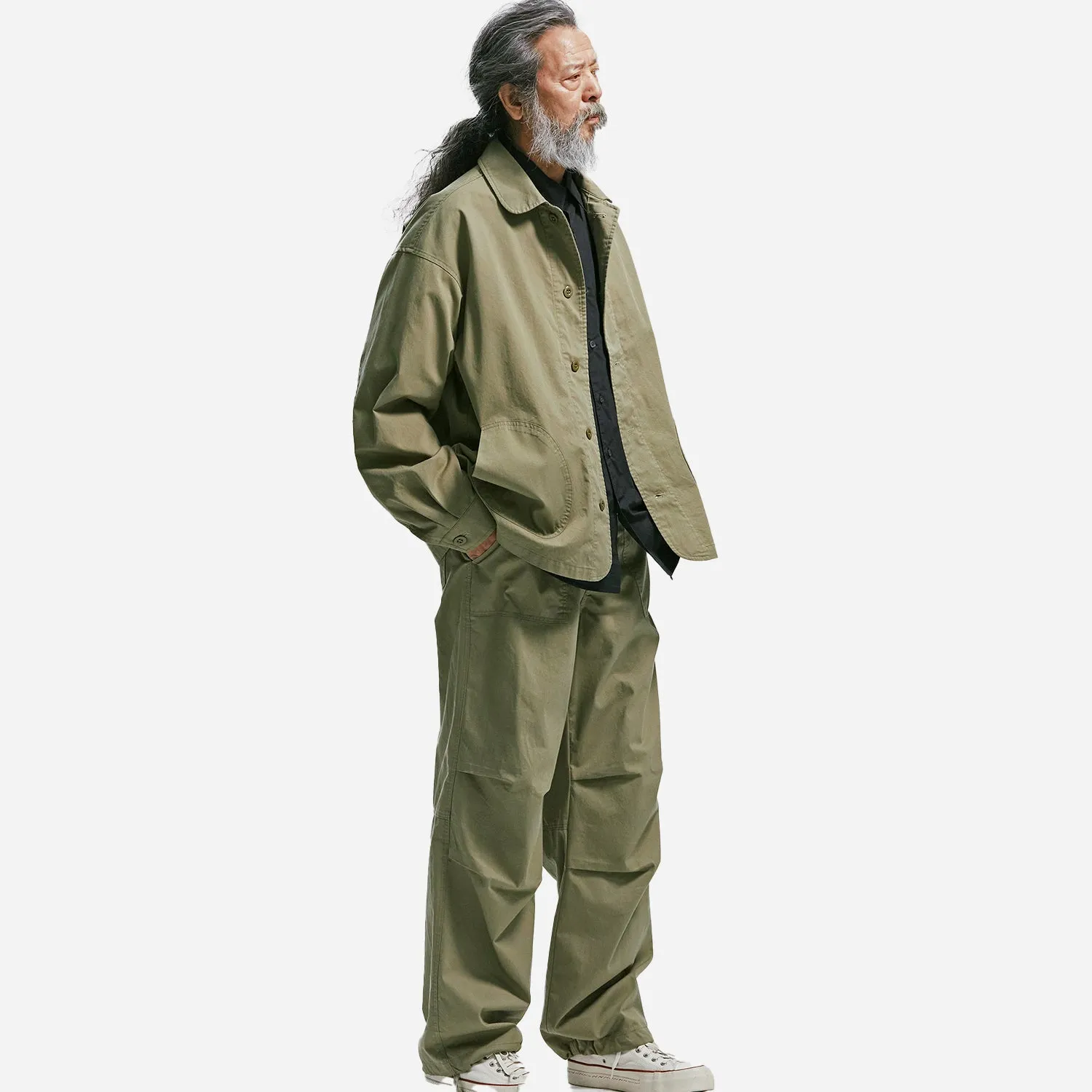 BANDING WIDE FATIGUE PANTS - KHAKI BEIGE
