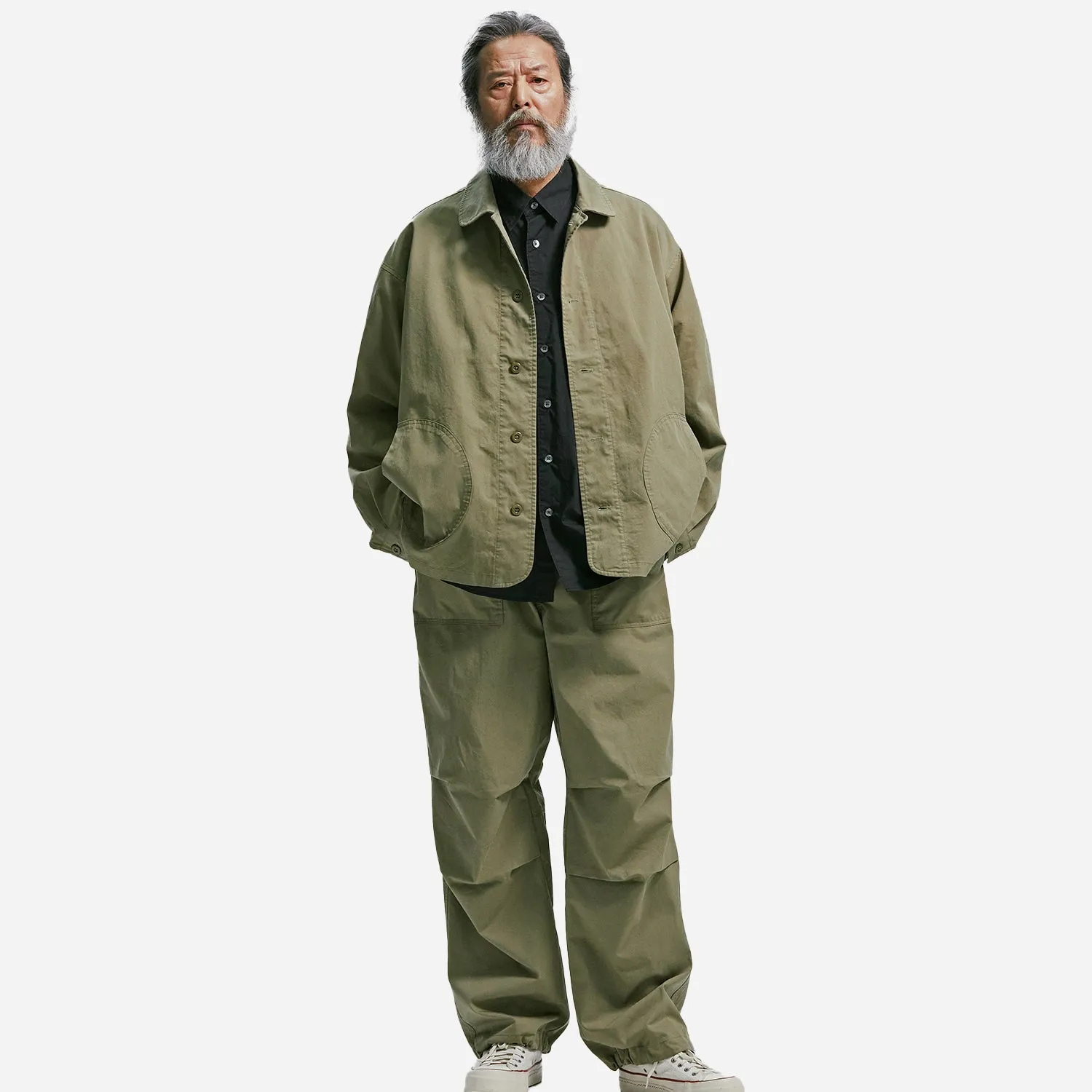 BANDING WIDE FATIGUE PANTS - KHAKI BEIGE