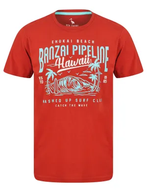 Banzai Pipeline Motif Cotton Jersey T-Shirt in Bossa Nova Rust - South Shore