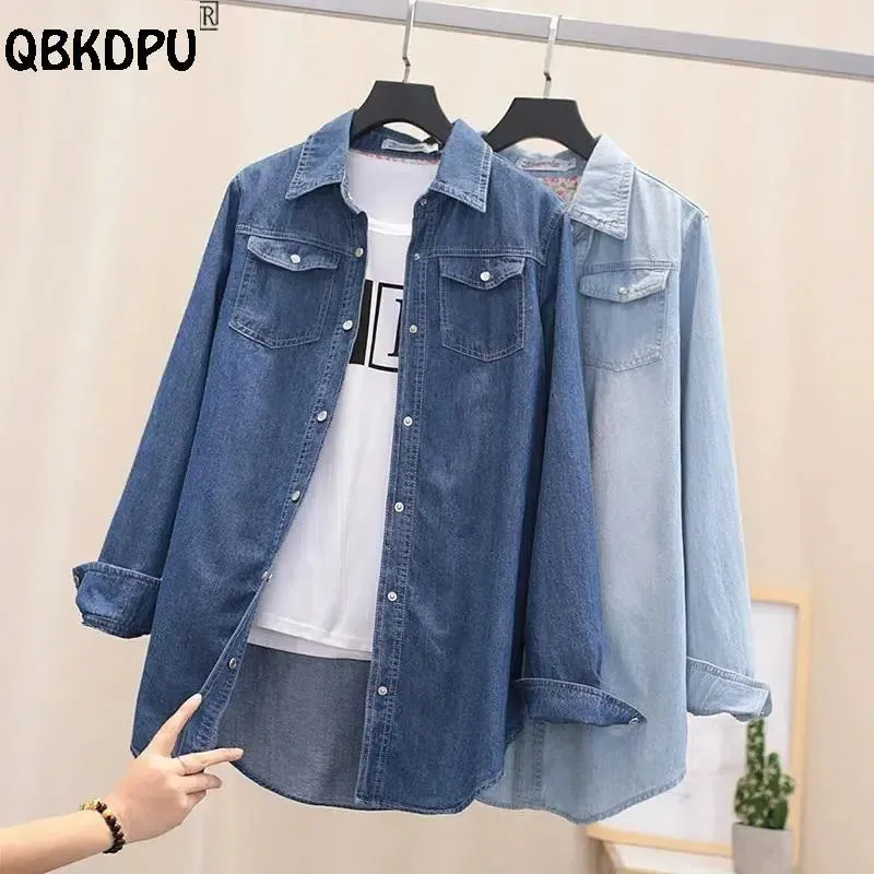 Basic Unlined Denim Shirts Women Casual Single-Breasted Short Jeans Blouses Boyfriend Spring Blusas Classic Long Sleeve Tops