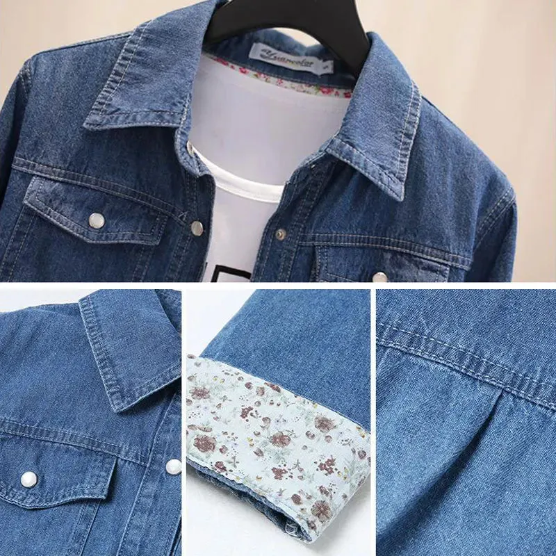 Basic Unlined Denim Shirts Women Casual Single-Breasted Short Jeans Blouses Boyfriend Spring Blusas Classic Long Sleeve Tops