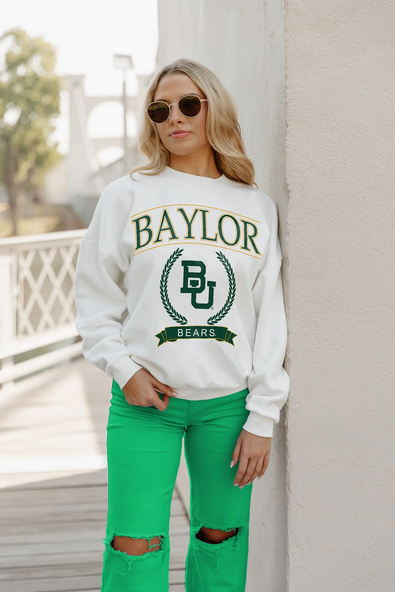 BAYLOR BEARS HAVING A BALL PREMIUM FLEECE DROP SHOULDER CREWNECK PULLOVER BY MADI PREWETT TROUTT