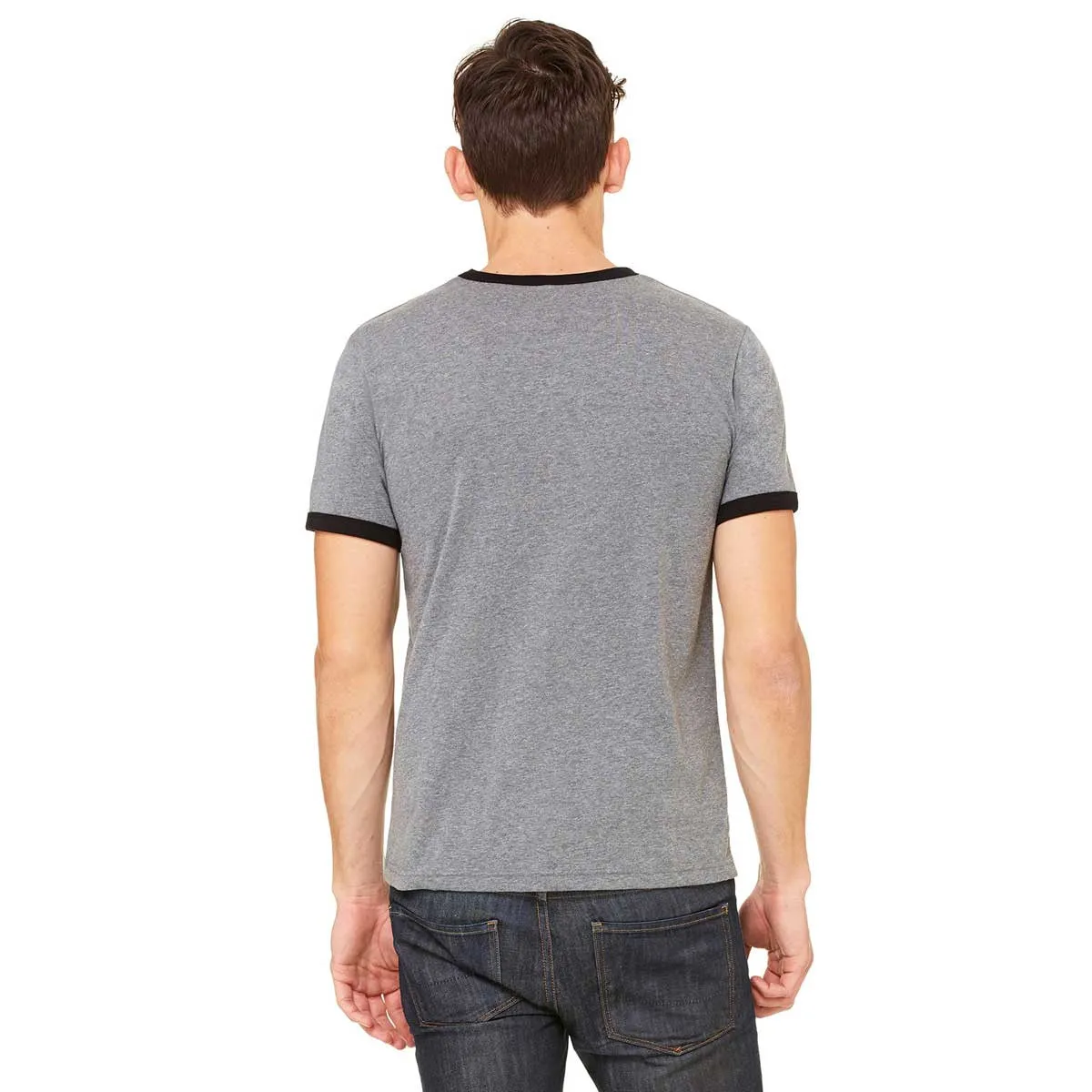 Bella   Canvas Men's Deep Heather/Black Jersey Short-Sleeve Ringer T-Shirt
