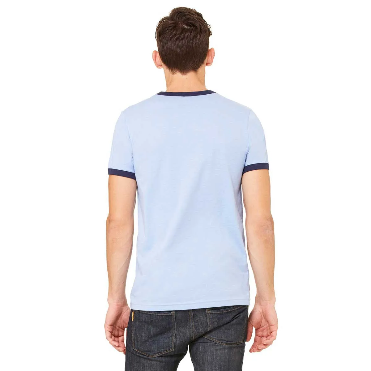 Bella   Canvas Men's Heather Blue/Navy Jersey Short-Sleeve Ringer T-Shirt