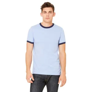 Bella   Canvas Men's Heather Blue/Navy Jersey Short-Sleeve Ringer T-Shirt