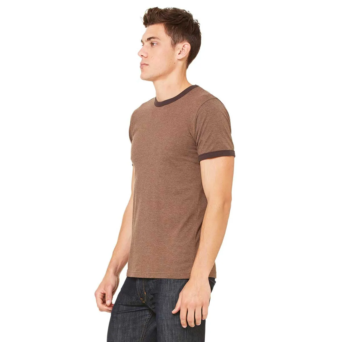 Bella   Canvas Men's Heather Brown/Brown Jersey Short-Sleeve Ringer T-Shirt