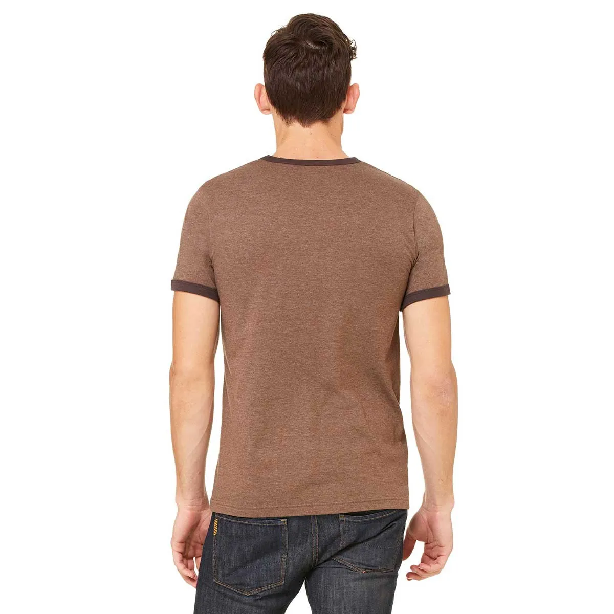Bella   Canvas Men's Heather Brown/Brown Jersey Short-Sleeve Ringer T-Shirt