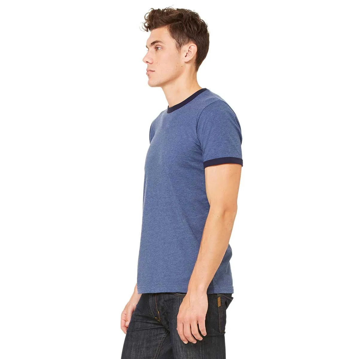 Bella   Canvas Men's Heather Navy/Midnight Jersey Short-Sleeve Ringer T-Shirt