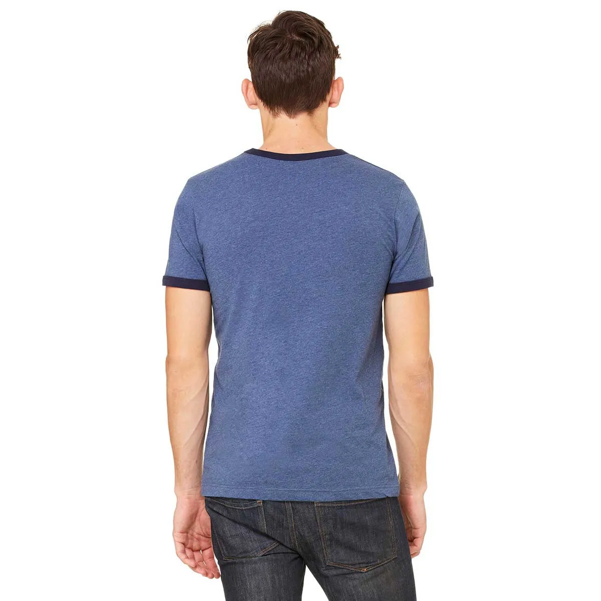 Bella   Canvas Men's Heather Navy/Midnight Jersey Short-Sleeve Ringer T-Shirt