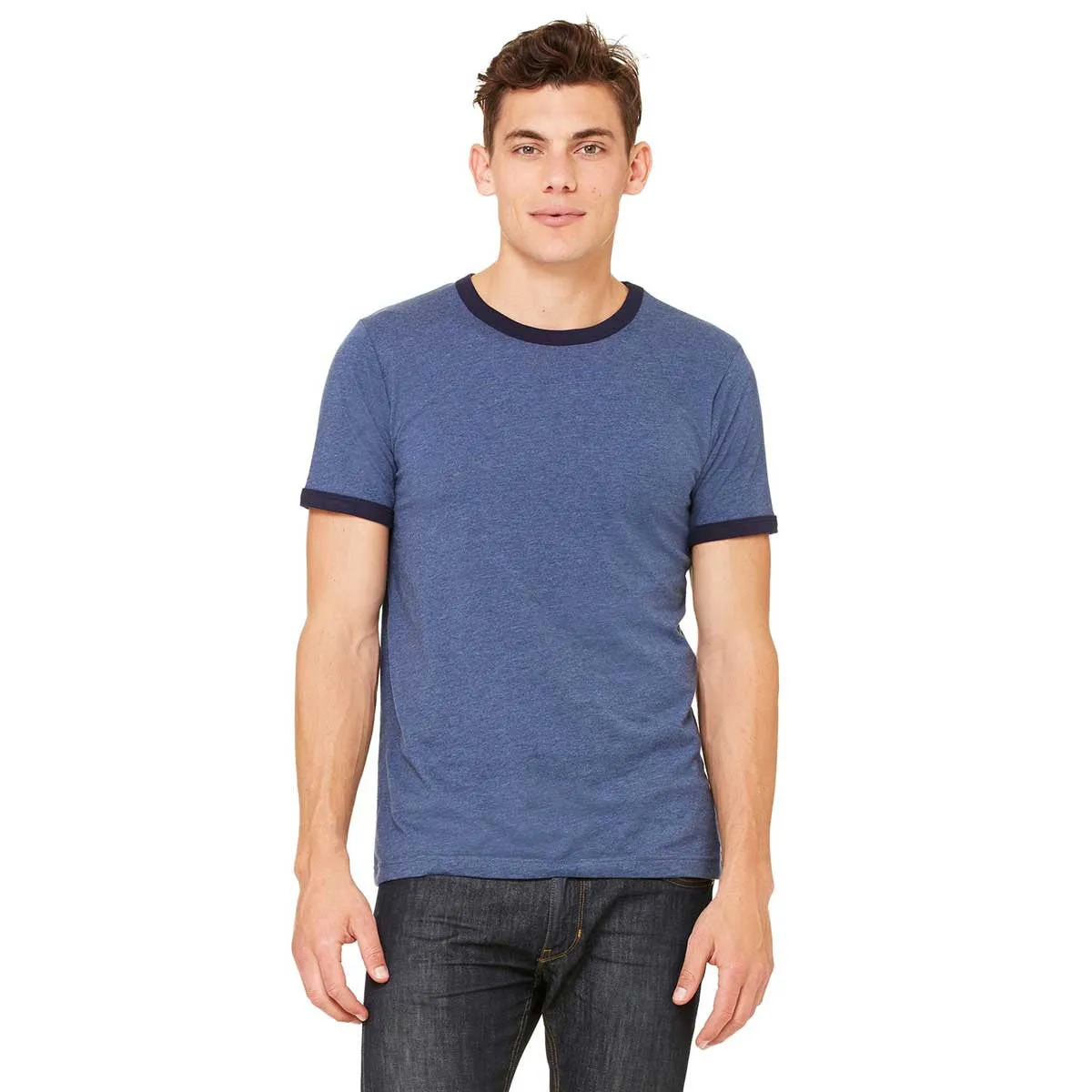 Bella   Canvas Men's Heather Navy/Midnight Jersey Short-Sleeve Ringer T-Shirt
