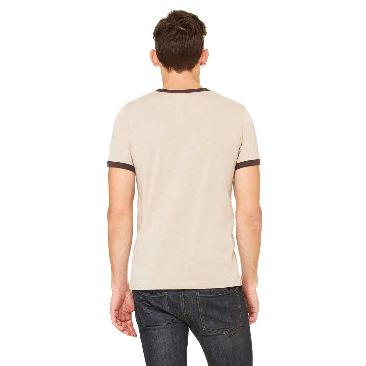 Bella   Canvas Men's Heather Tan/Brown Jersey Short-Sleeve Ringer T-Shirt
