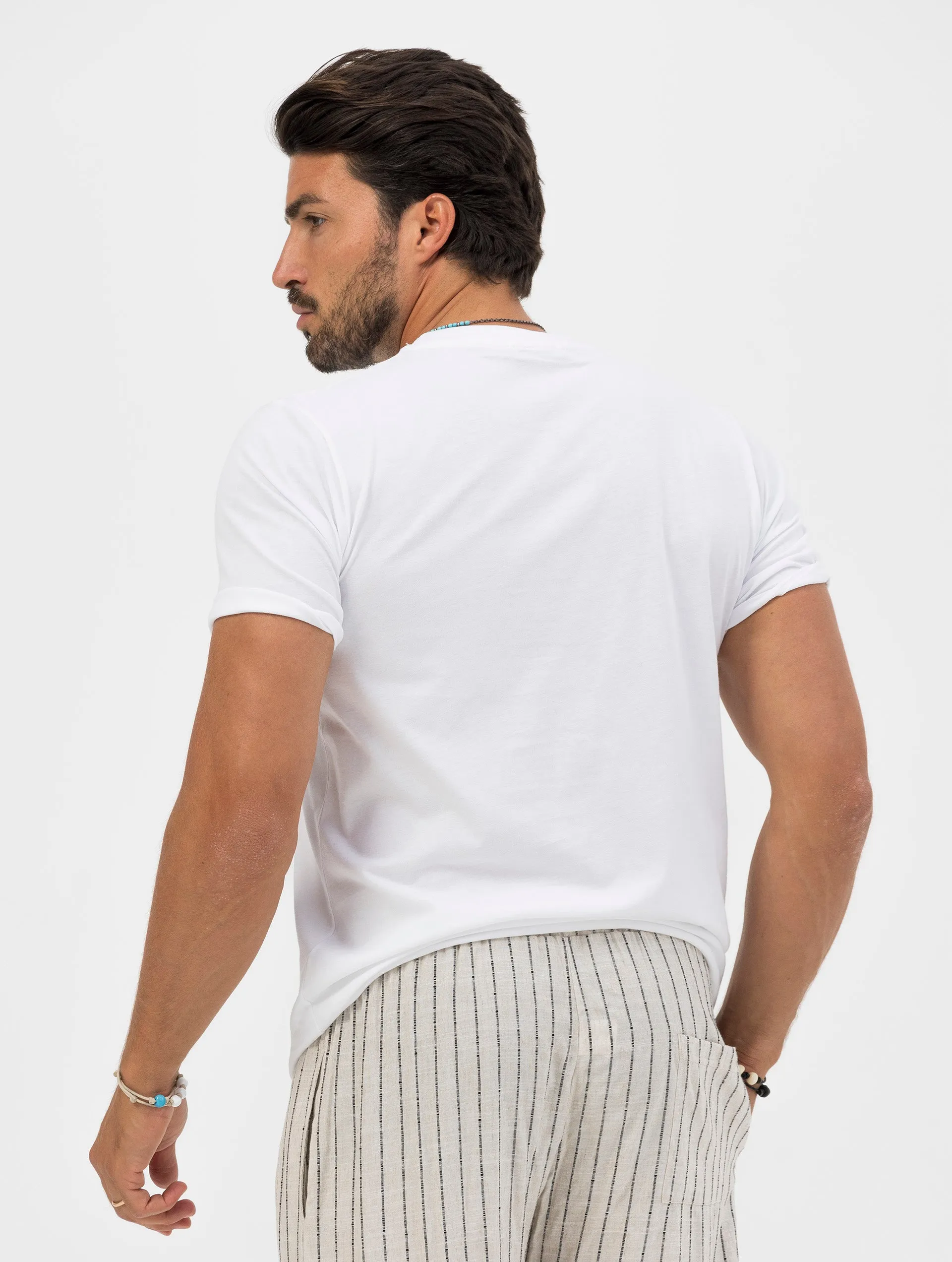 BENTON STRIPED POCKET T-SHIRT IN WHITE