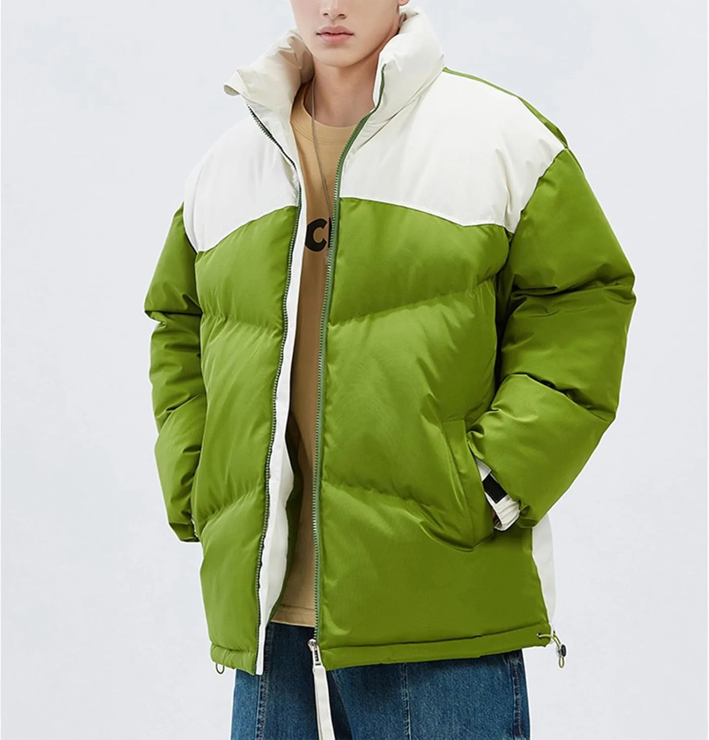 Bidobibo Quilted Jacket Men Lightweight Long Sleeve Puffer Coat Warm Winter Jackets for Men 2025 Stand Collar Winter Coat