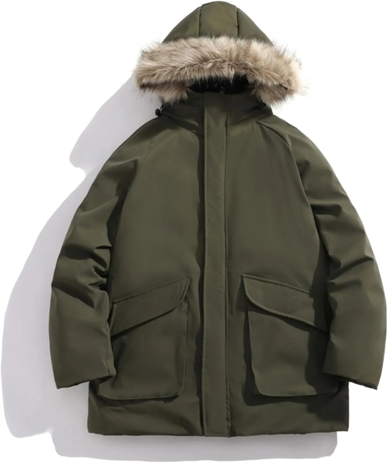 Bidobibo Reversible Quilted Jacket Men Winter Jacket with Fur Hood Winter Coats for Men Warm Parka Long Sleeve Puffer Coat