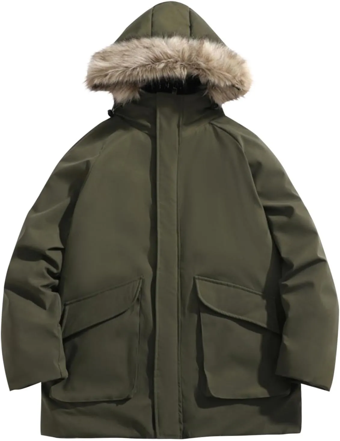 Bidobibo Reversible Quilted Jacket Men Winter Jacket with Fur Hood Winter Coats for Men Warm Parka Long Sleeve Puffer Coat