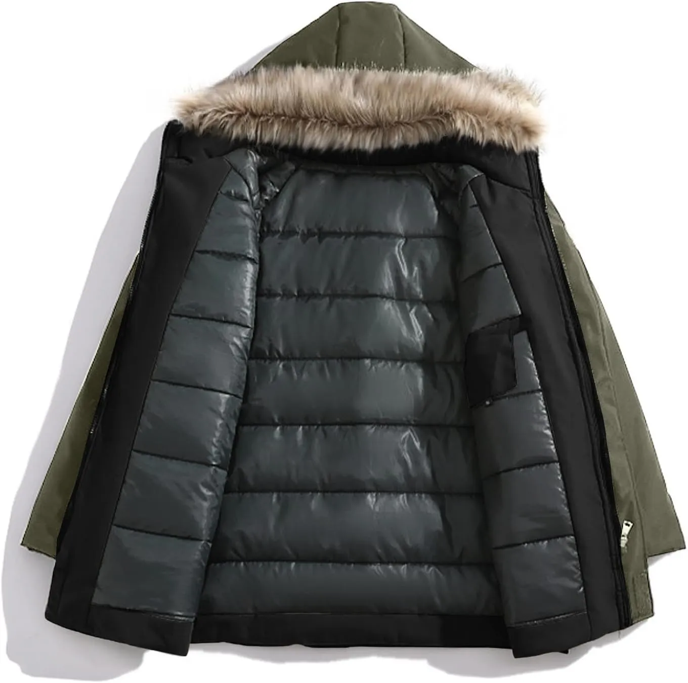 Bidobibo Reversible Quilted Jacket Men Winter Jacket with Fur Hood Winter Coats for Men Warm Parka Long Sleeve Puffer Coat