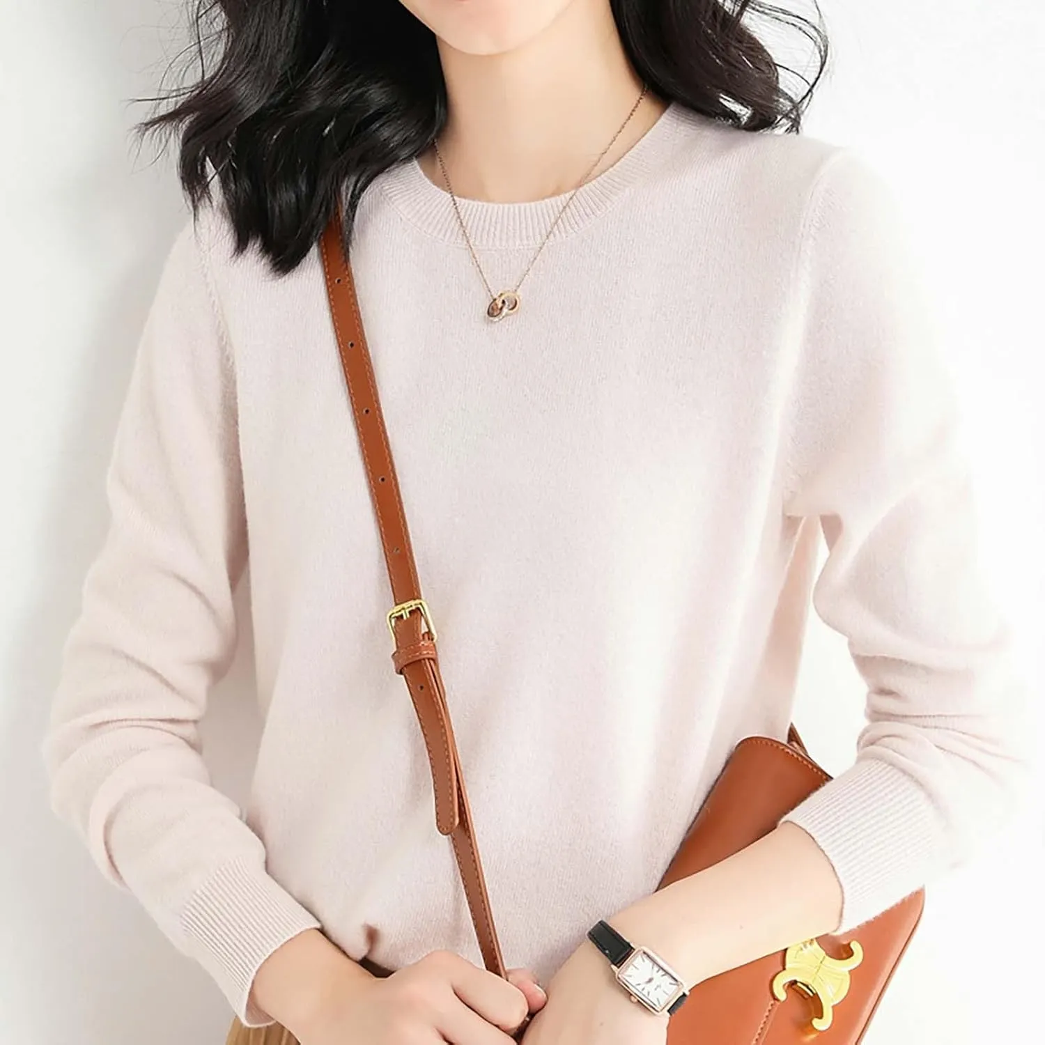 Big Sweaters for Women Sweater Women's Autumn and Winter Short Pullover Solid Color Loose Loose Crewneck Knit Solid