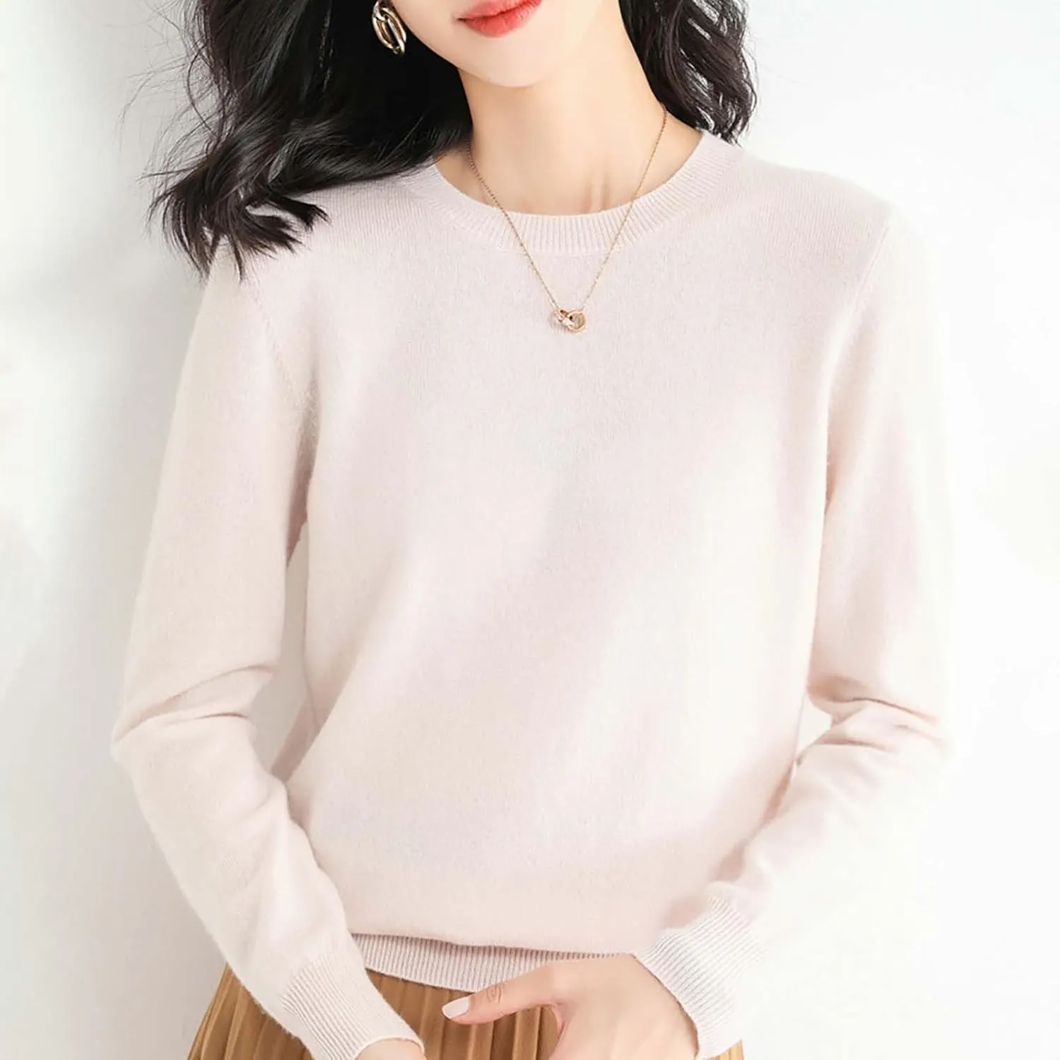 Big Sweaters for Women Sweater Women's Autumn and Winter Short Pullover Solid Color Loose Loose Crewneck Knit Solid