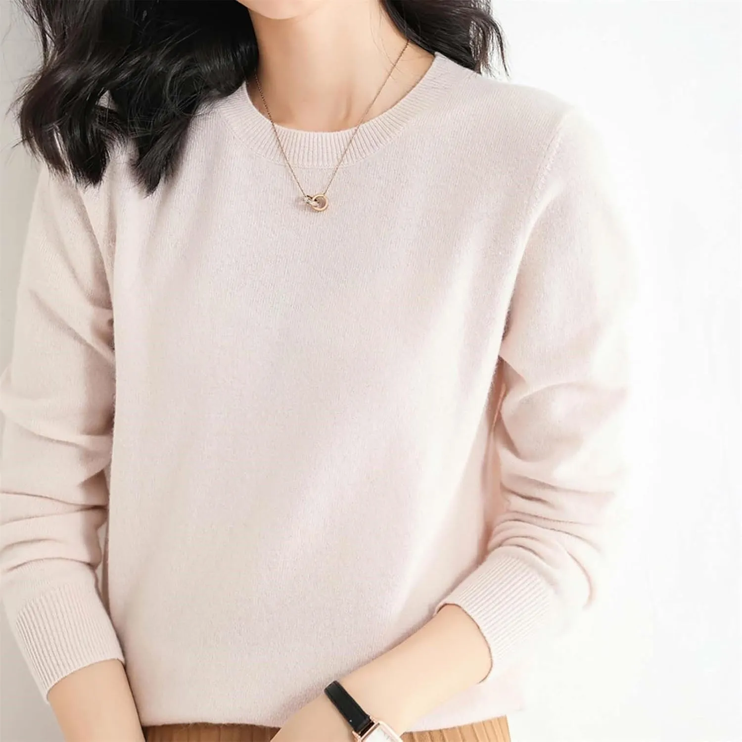 Big Sweaters for Women Sweater Women's Autumn and Winter Short Pullover Solid Color Loose Loose Crewneck Knit Solid