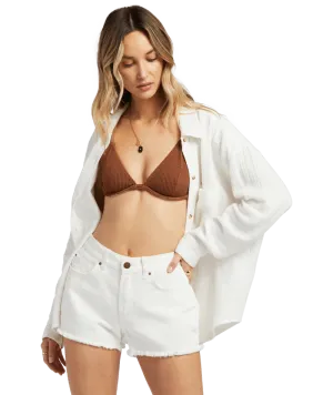 BILLABONG Women's Drift Away Frayed Denim Shorts Salt Crystal