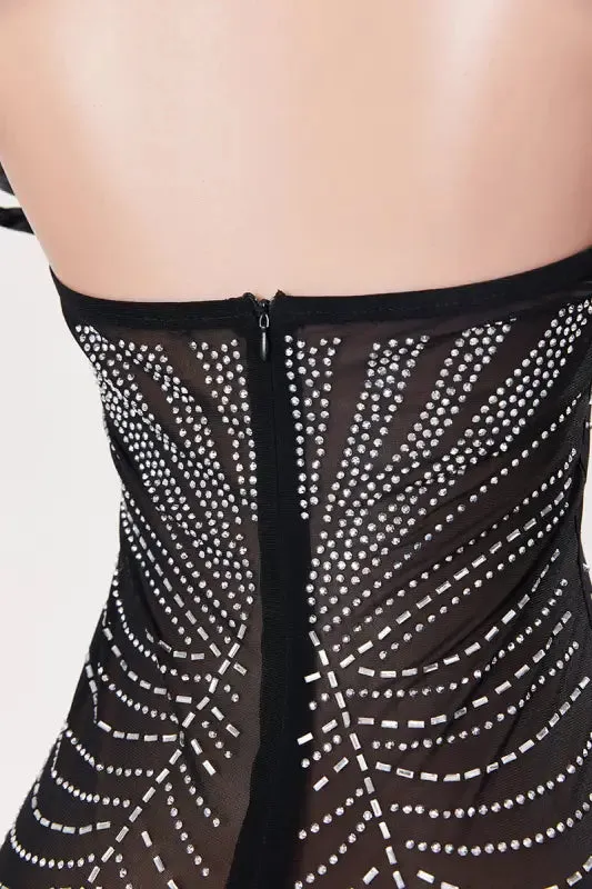 Birds Of A Feather Strapless Mesh Jumpsuit